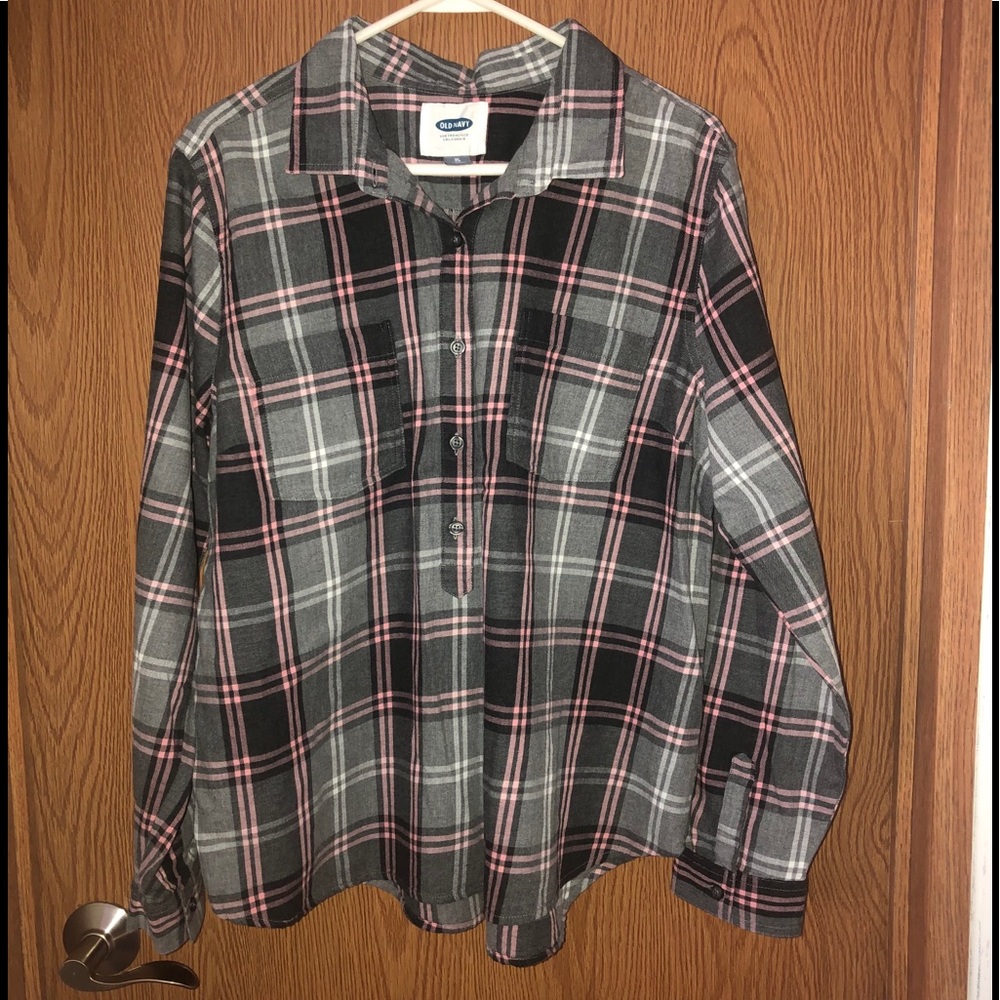 Old Nay Gray/Pink Flannel Pullover